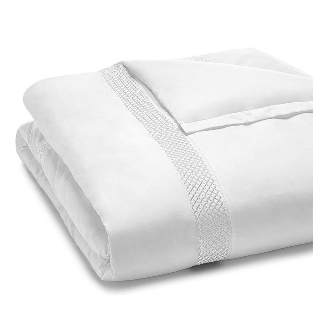 Hudson Park 500TC Embroidered Geo Sateen Twin Duvet Cover +1 Standard Sham White